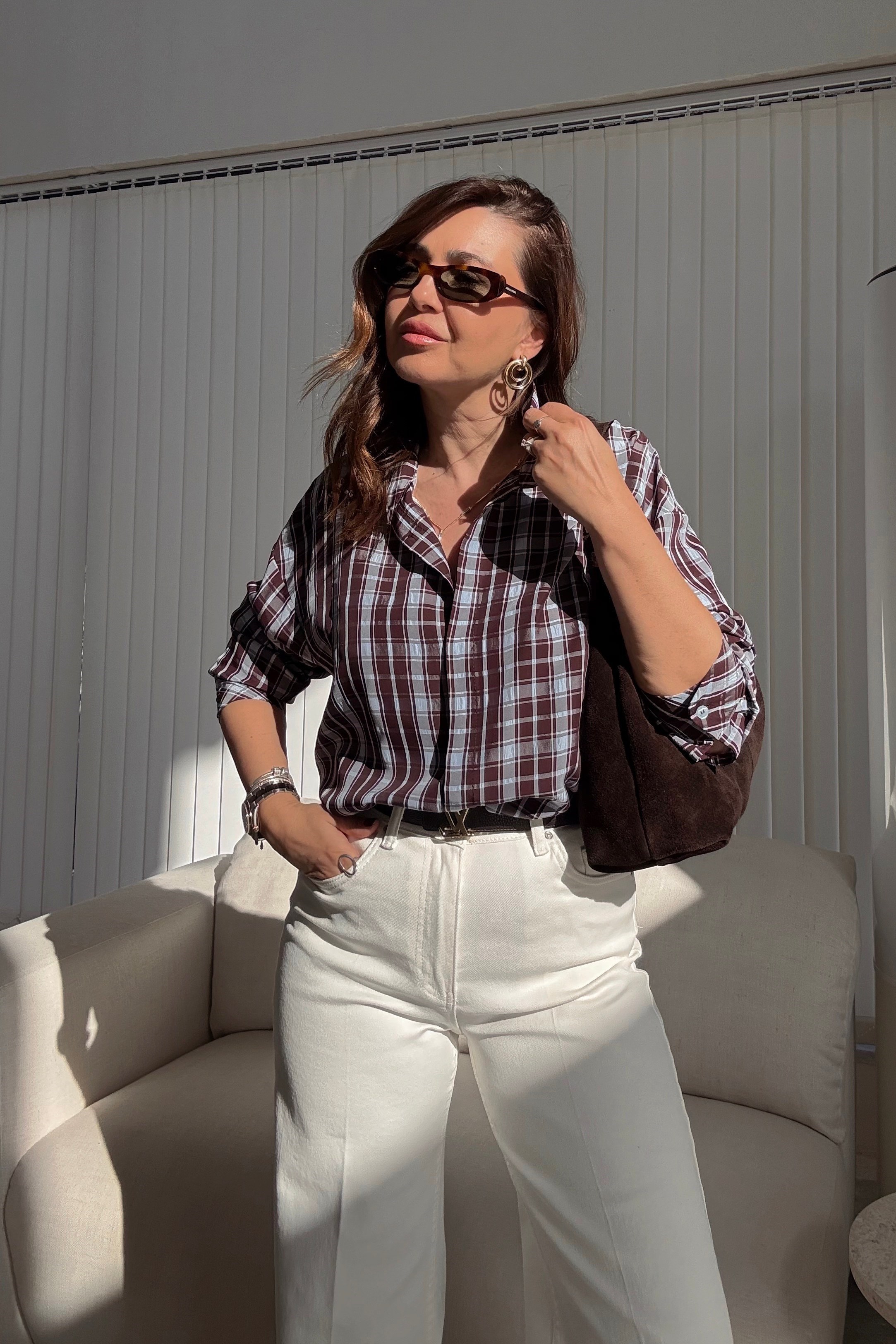 Mavi Kahve Kareli Tril Gömlek 