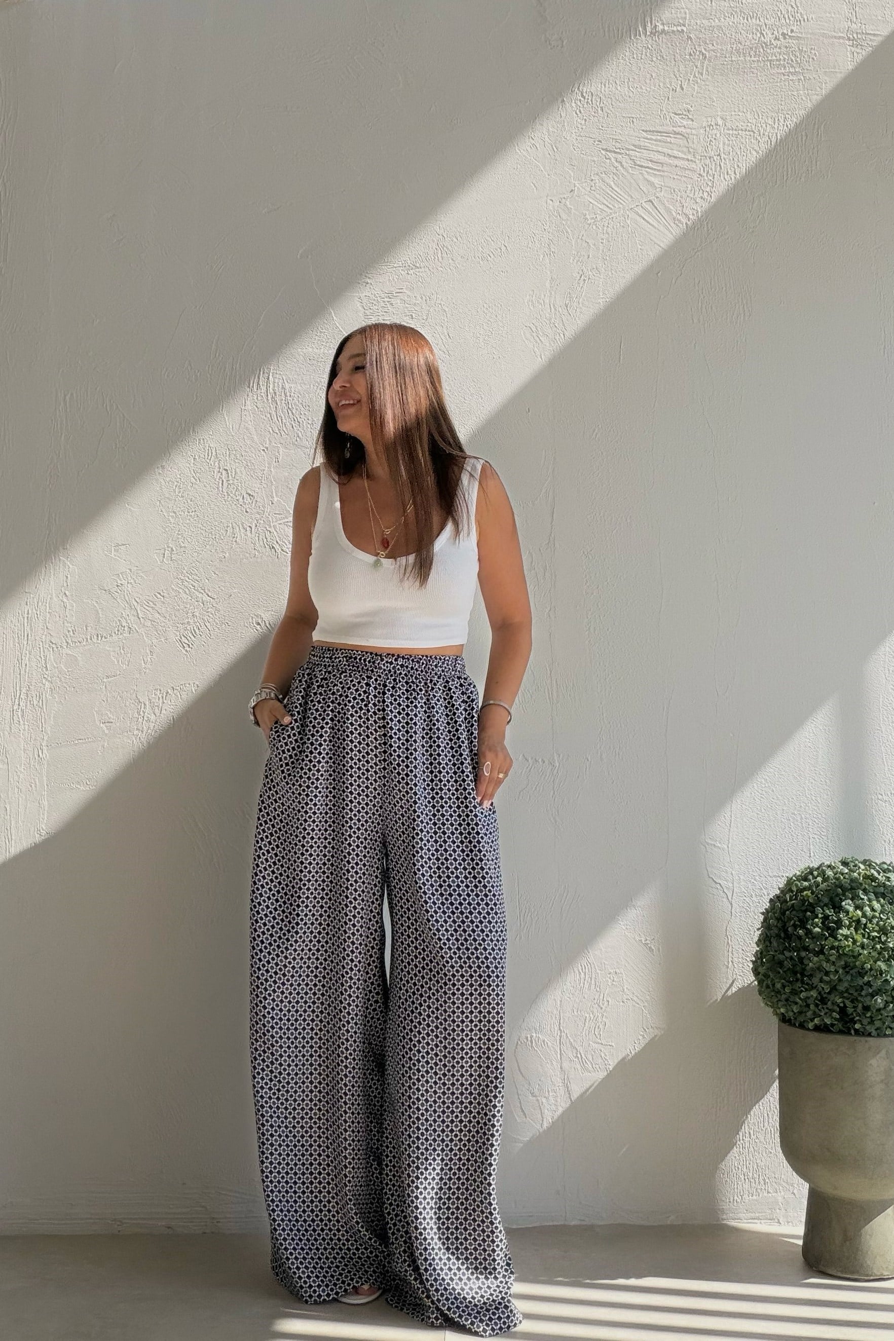 Minimal Desenli Pantolon LACİVERT