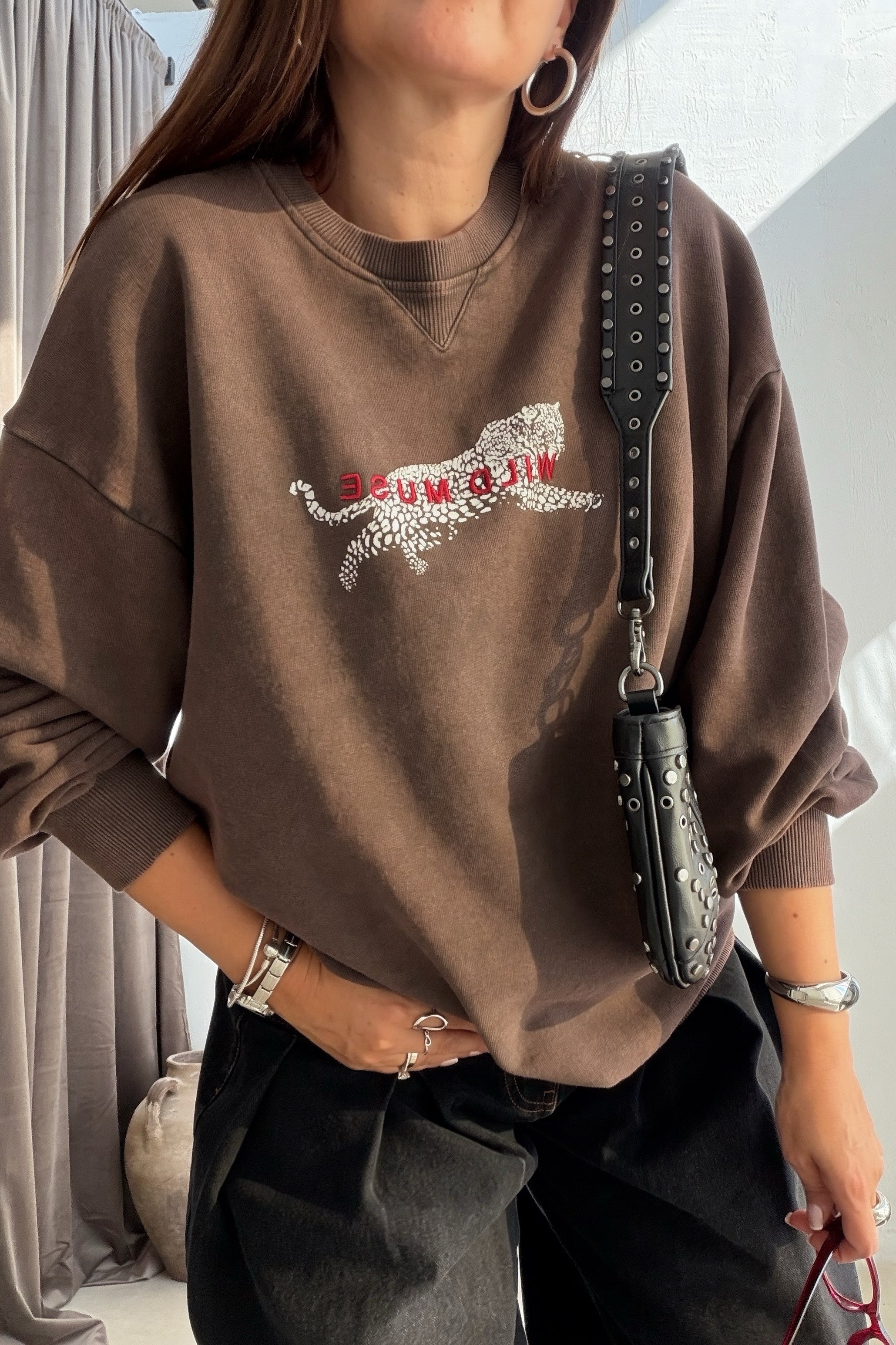 Panterli Sweatshirt KAHVRENGİ