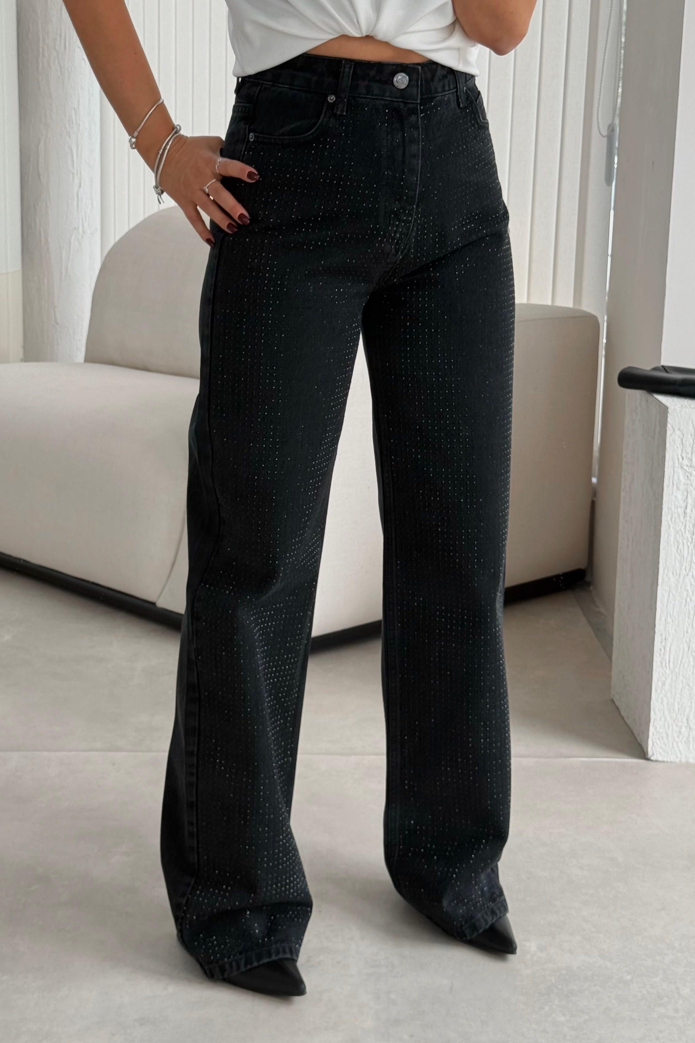 Siyah Pırıltılı Jean 