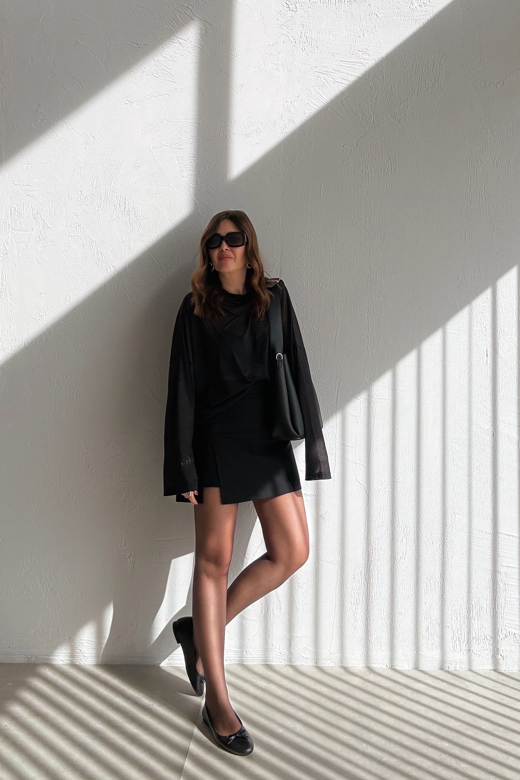 Siyah Yan Yırtmaçlı Şort Etek 