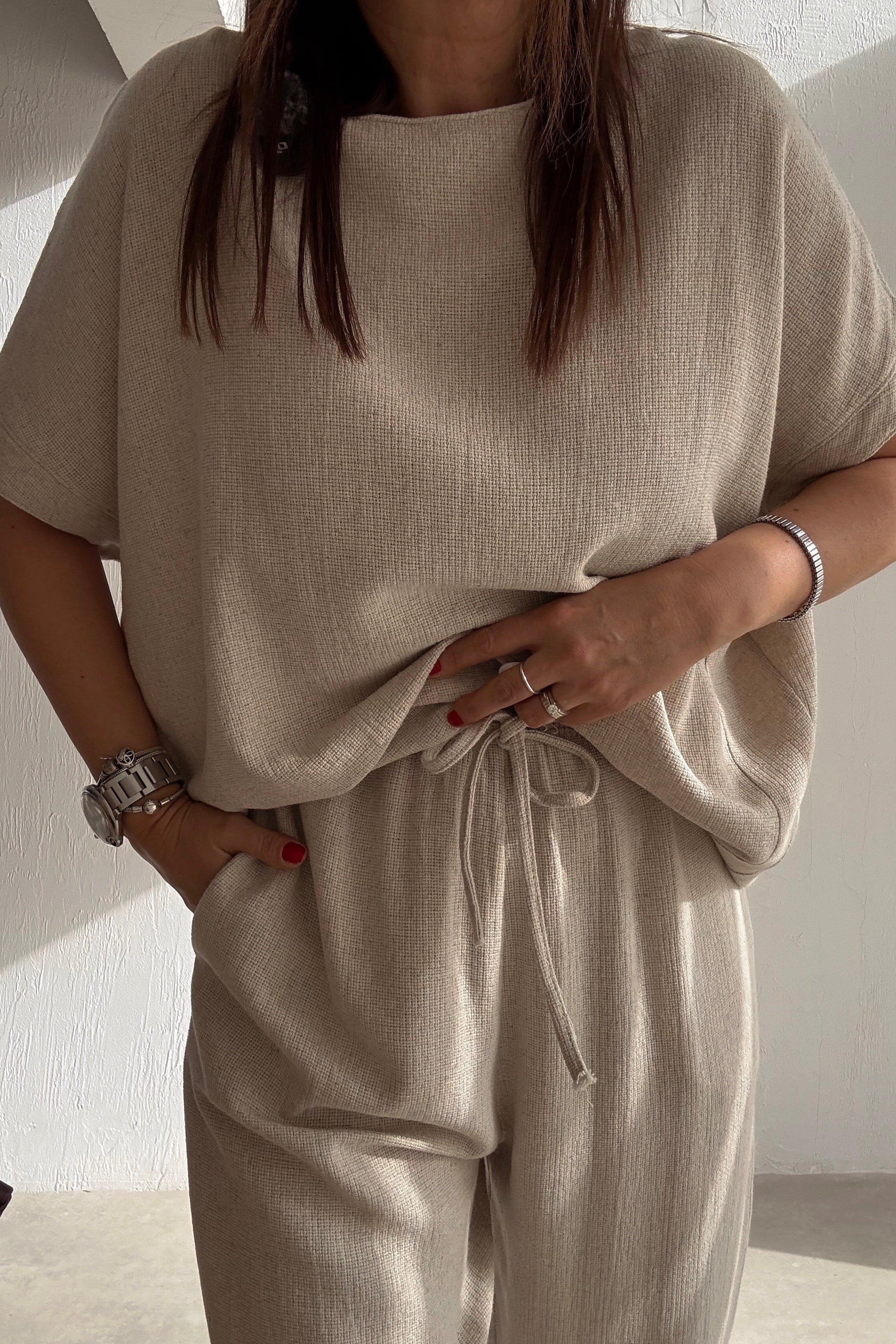 Taş Rengi Salaş Keten Takım 