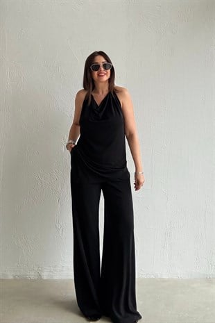 Asimetrik Bluz Pantolon Takım SİYAH