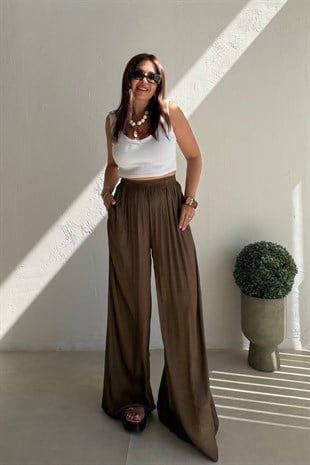 Beli Lastikli Salaş Pantolon KOYU KAHVE