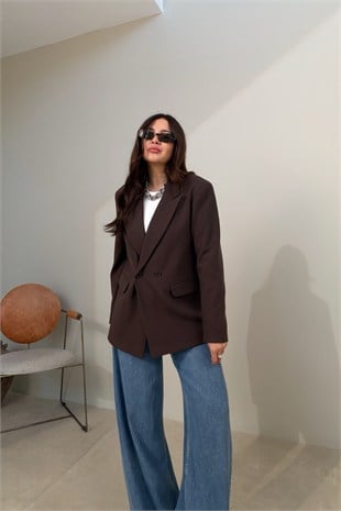 Çift Düğmeli Blazer Ceket KAHVERENGİ