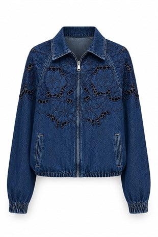 Denim İşlemeli Ceket MAVİ