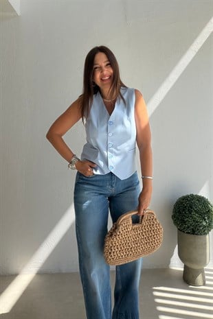 Düğmeli Liman Yelek BUZ MAVİSİ