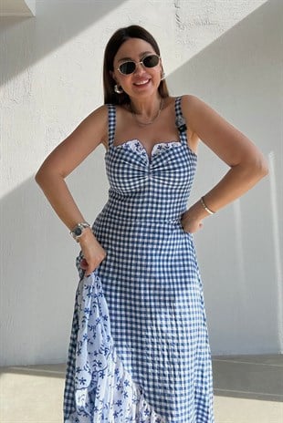 Ekoseli Askılı Elbise