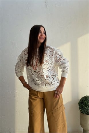 Fisto İşlemeli Sweatshirt EKRU