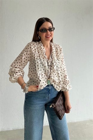 Kahverengi Puantiyeli Bluz