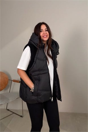 Kapüşonlu Puffer Yelek SİYAH