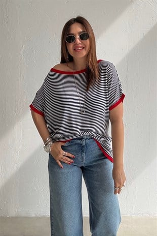 Marin Çizgili Bluz