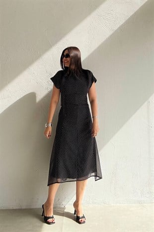 Mini Puantiyeli Elbise SİYAH