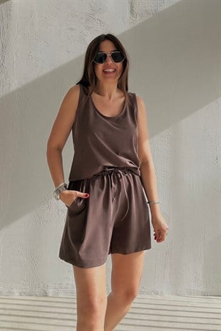 Modal Şortlu Takım KAHVERENGİ
