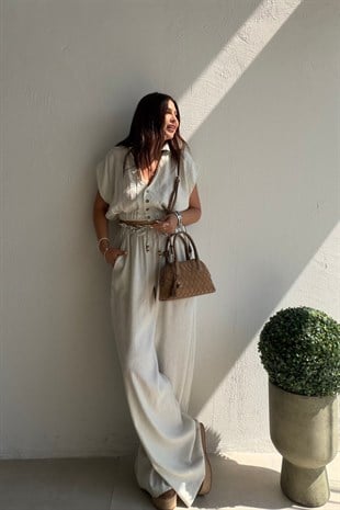 Roma Çizgili Pantolon Bluz Takım TAŞ