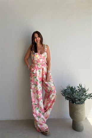 Rosa Çiçekli Korse Pantolon Takım PEMBE