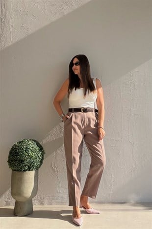 Siena Kemerli Pantalon VİZON