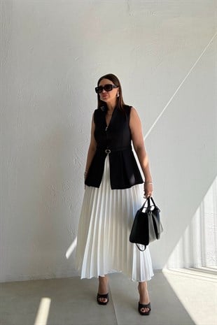 Siyah Ekru Yelek Etek Takım