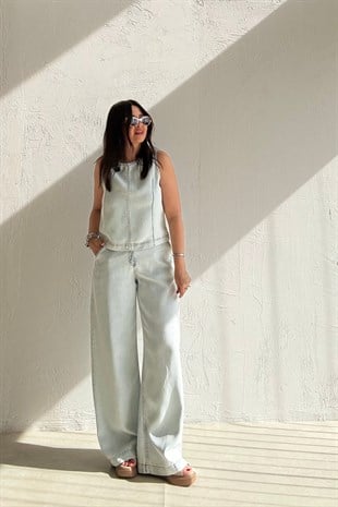 Soft Doku Denim Bluz Pantolon Takım BUZ MAVİSİ
