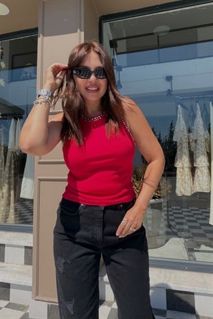 Taşlı Kaşkorse Atlet KIRMIZI