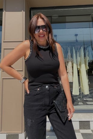 Taşlı Kaşkorse Atlet SİYAH