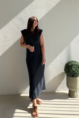 Vatkalı Kolsuz Modal Elbise ANTRASİT
