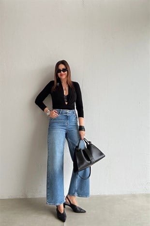 Yüksek Bel Kısa Paça Jean MAVİ