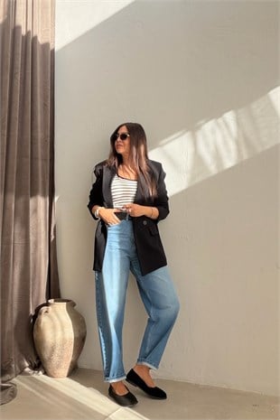 Yüksek Bel Mom Jean MAVİ