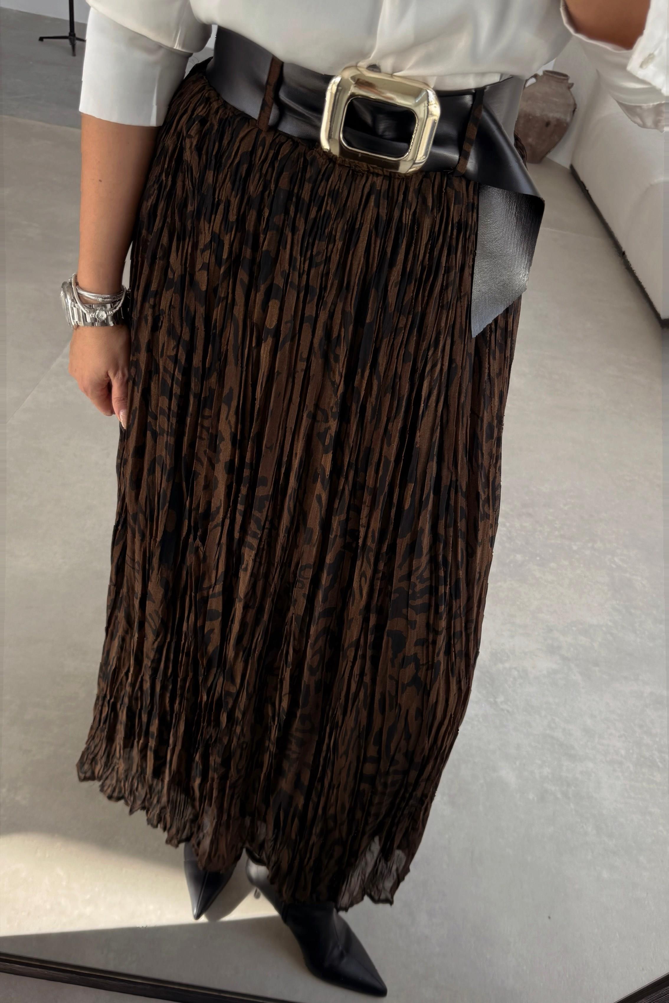 Animal Desenli Kemerli Uzun Etek 