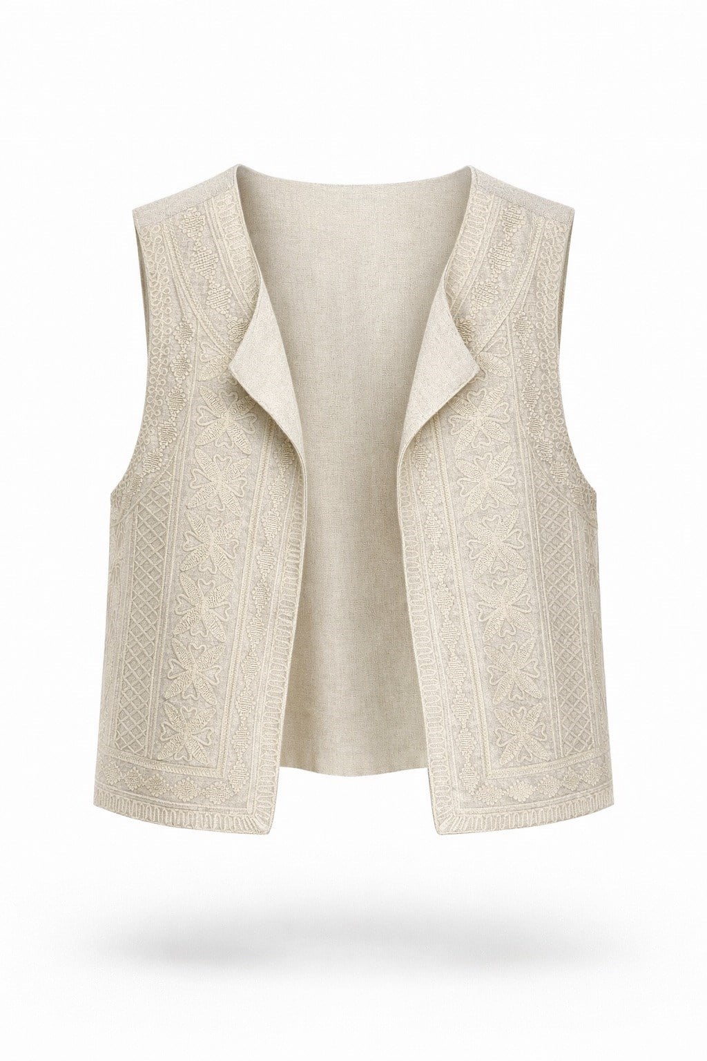 Bej Etnik Desenli Yelek 