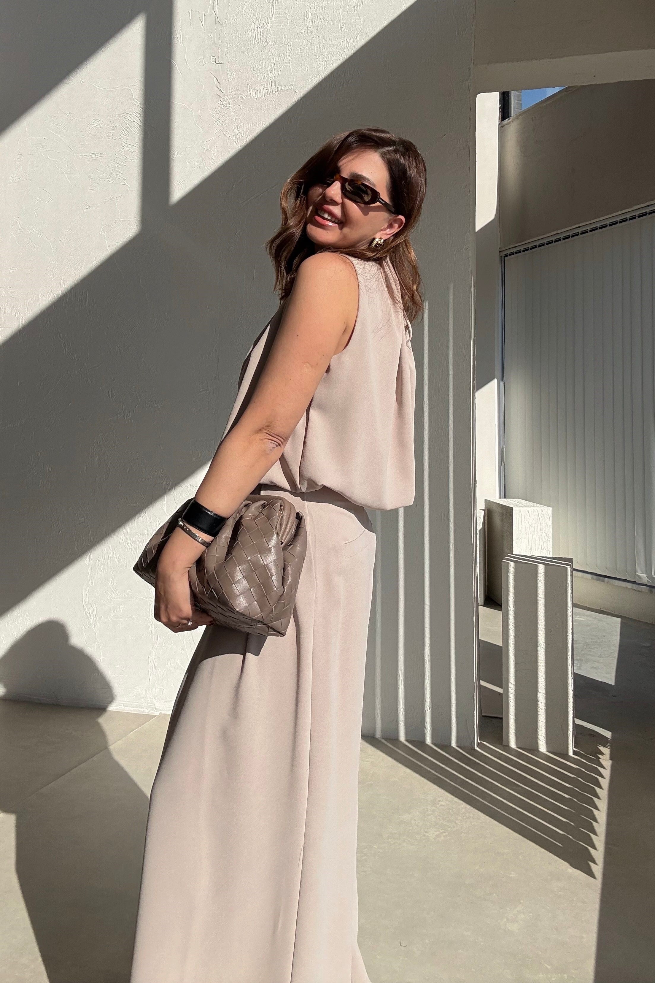 Bej Kolsuz Bluz Pantolon Takım 