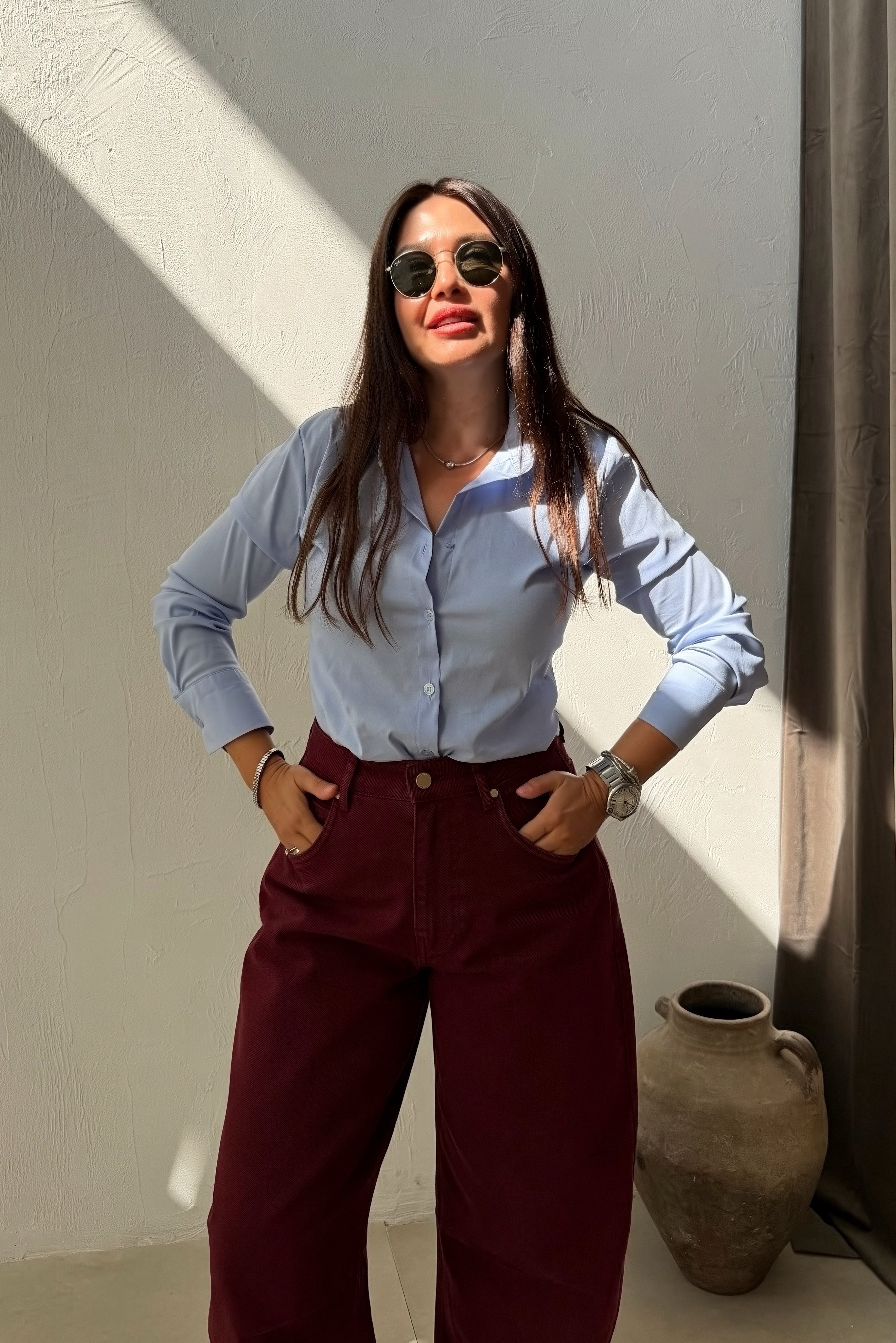 Belden Oturtmalı Gömlek BUZ MAVİSİ