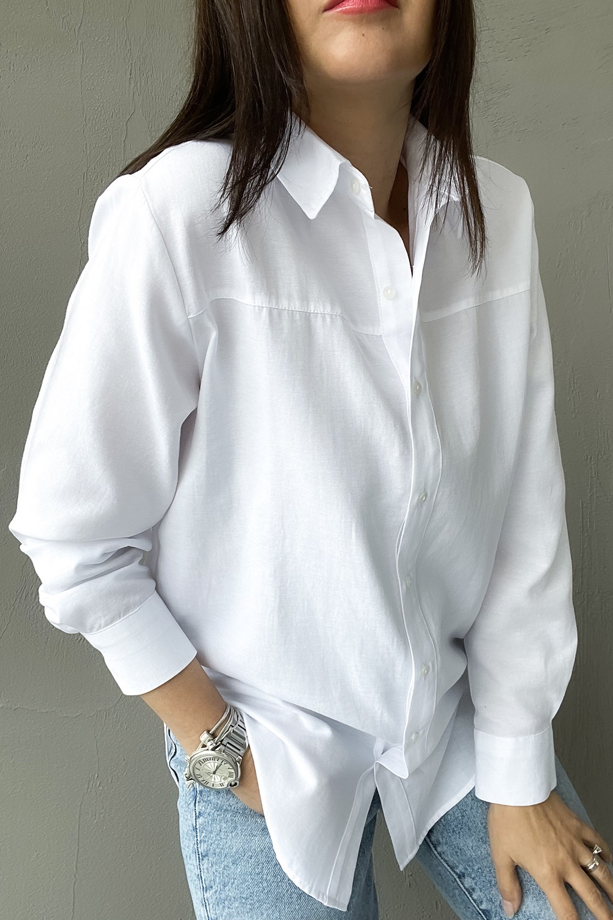 Beyaz Basic Tunik Gömlek