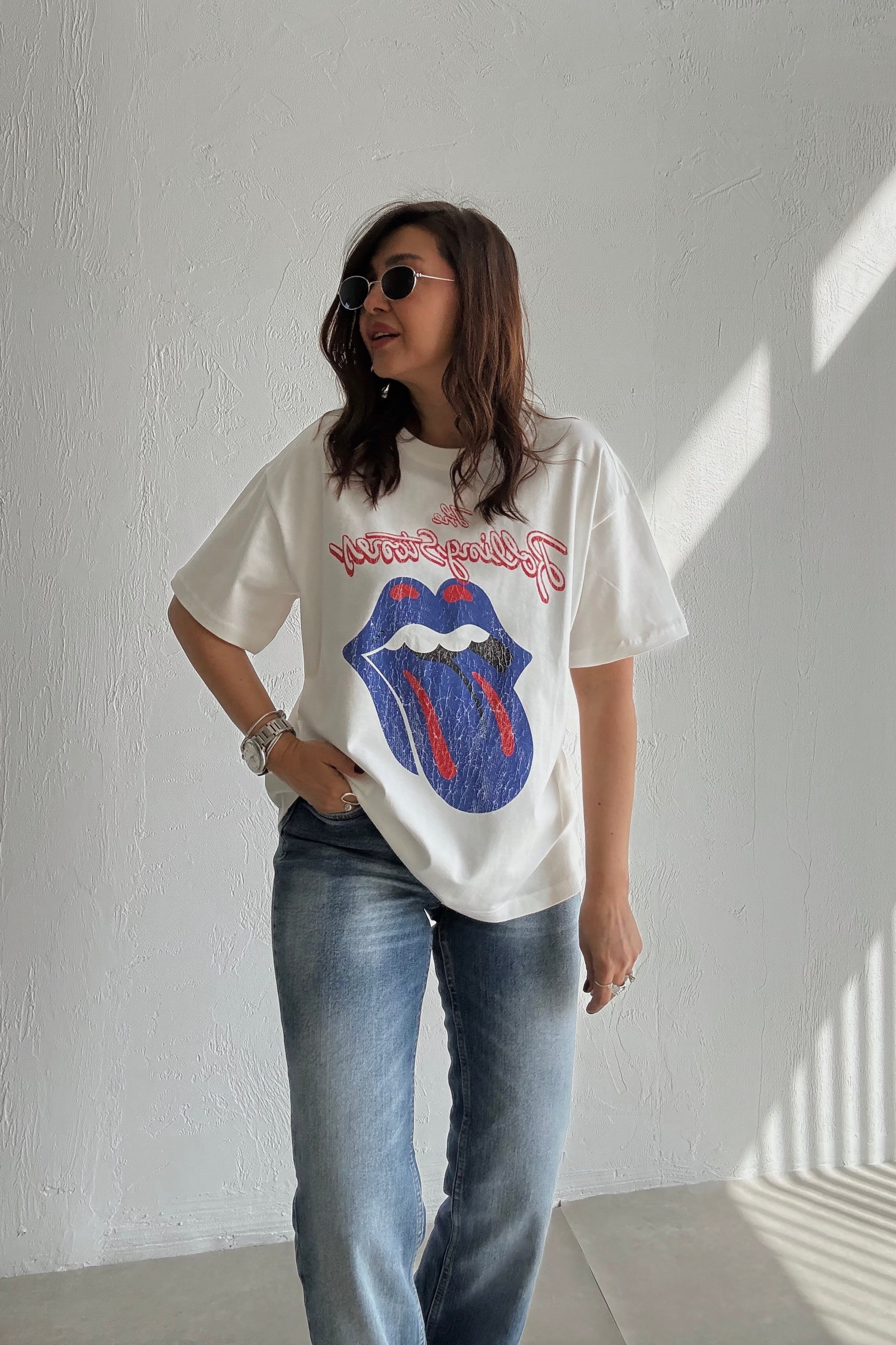 Beyaz Mavi Rolling Stones Tişört 