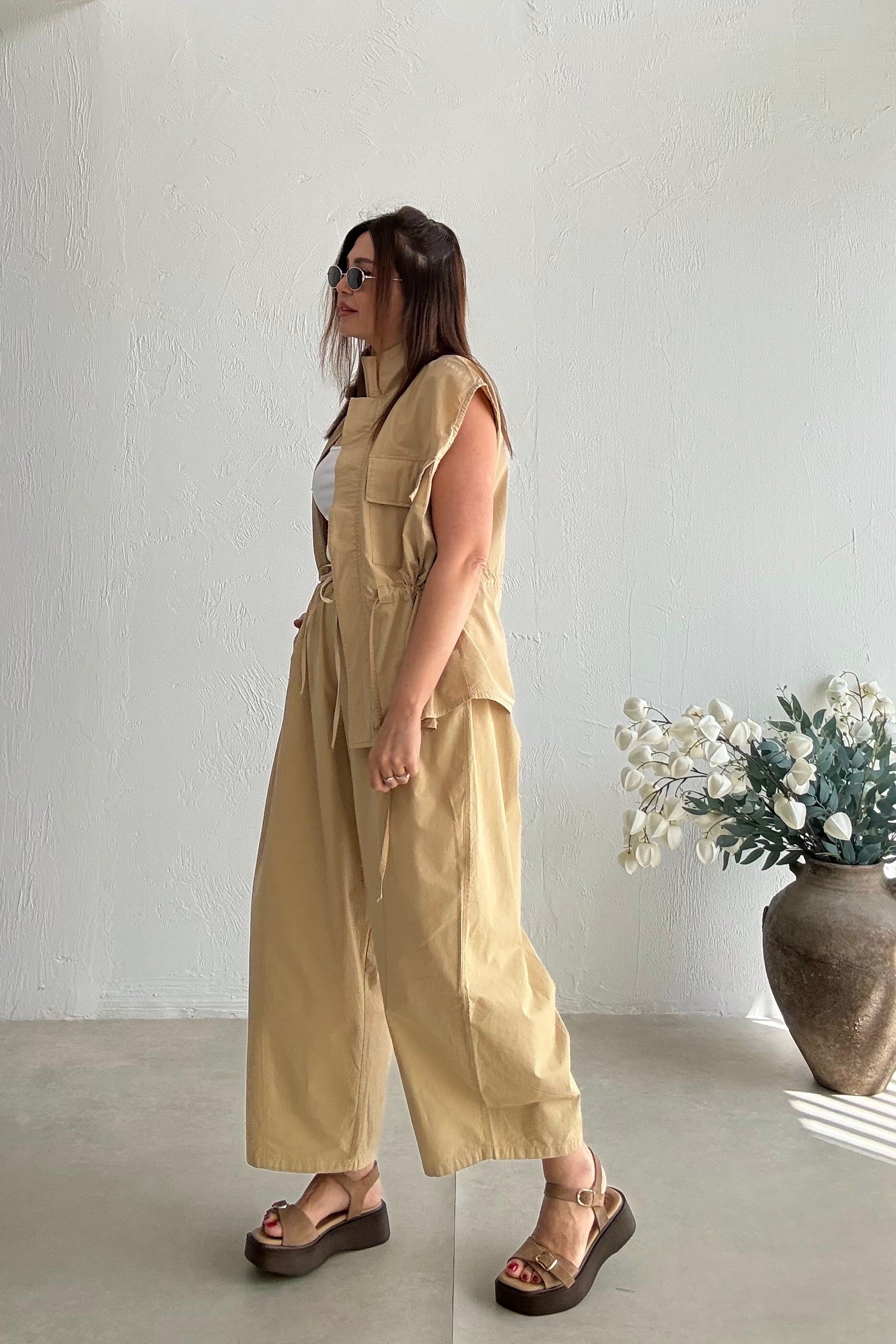 Camel Yelekli Pantolon Takım 