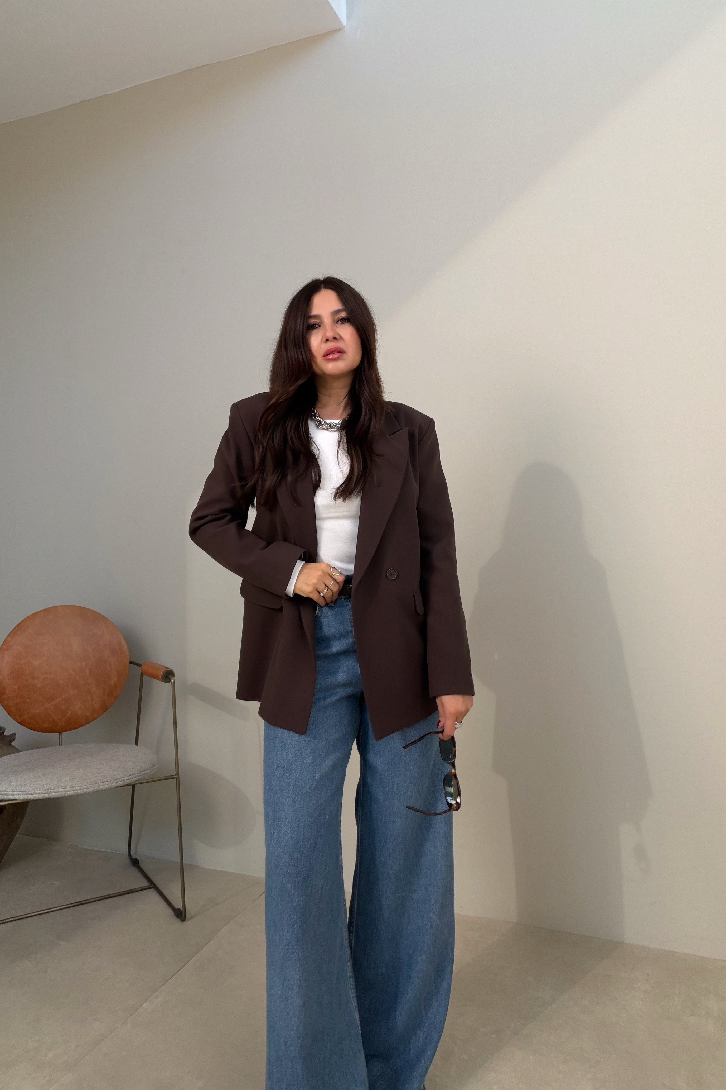 Çift Düğmeli Blazer Ceket KAHVERENGİ