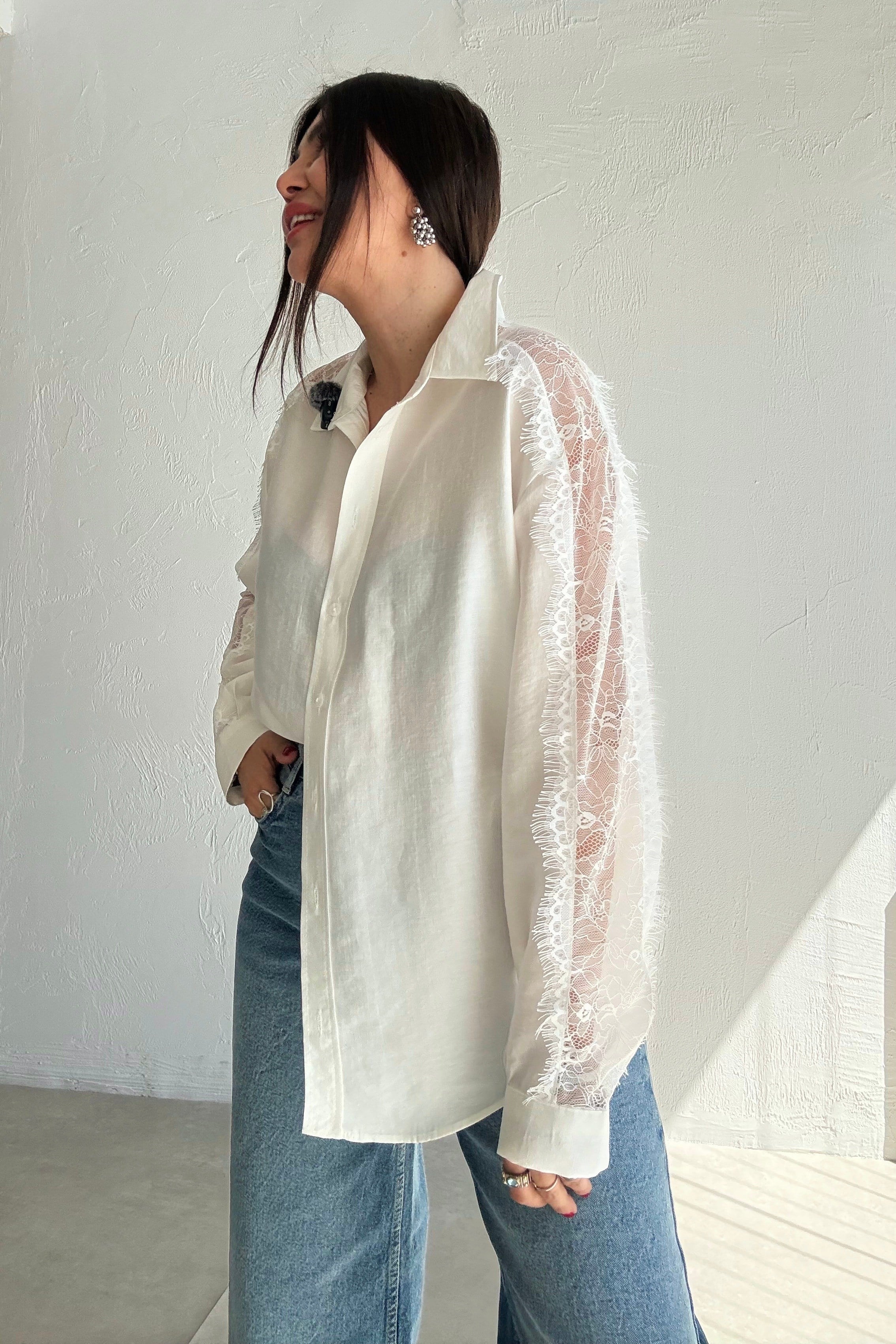 Comfort Dantelli Gömlek EKRU
