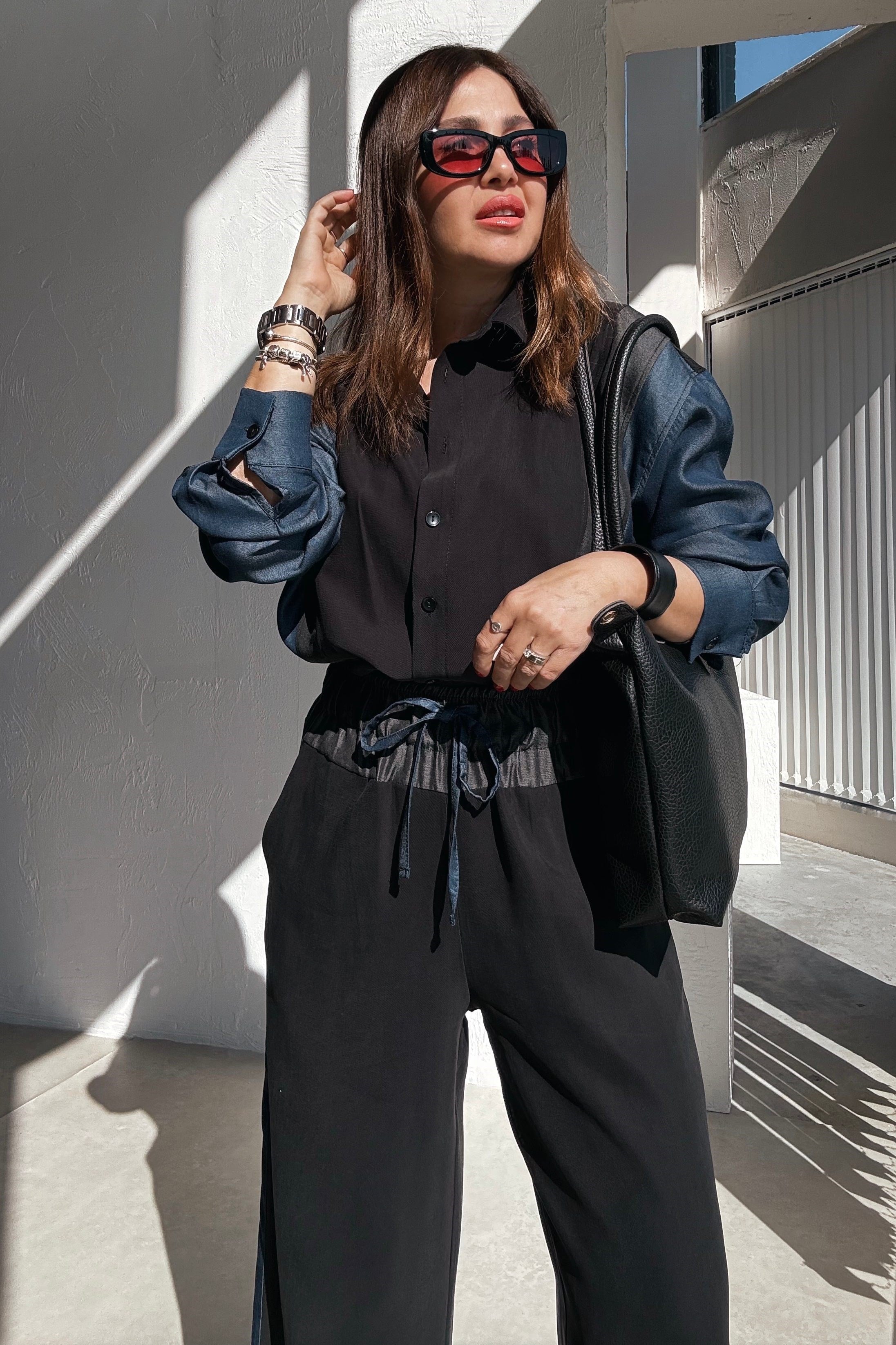 Denim Bloklu Gömlek Pantolon Takım 