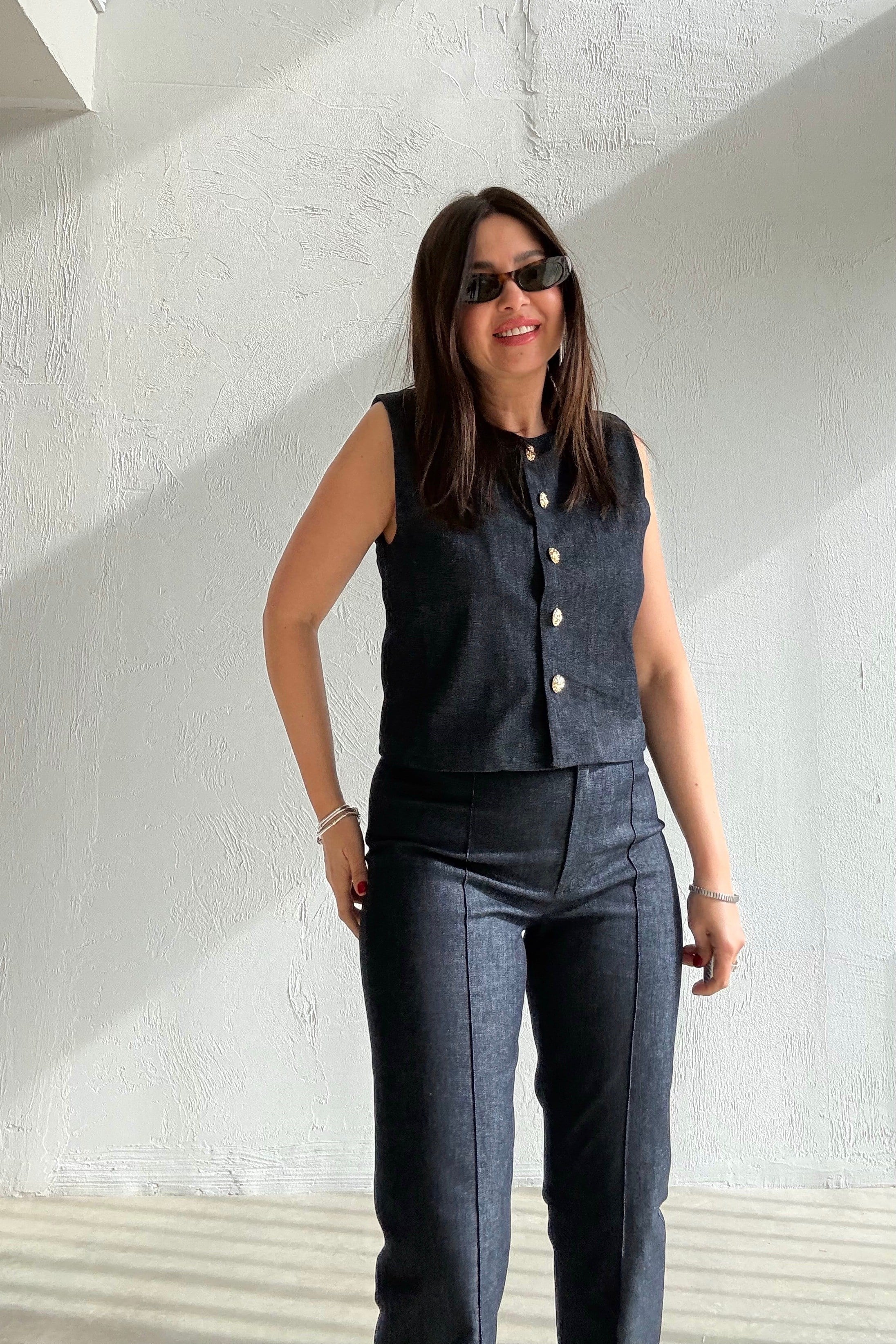 Denim Kolsuz Yelek Pantolon Takım LACİVERT