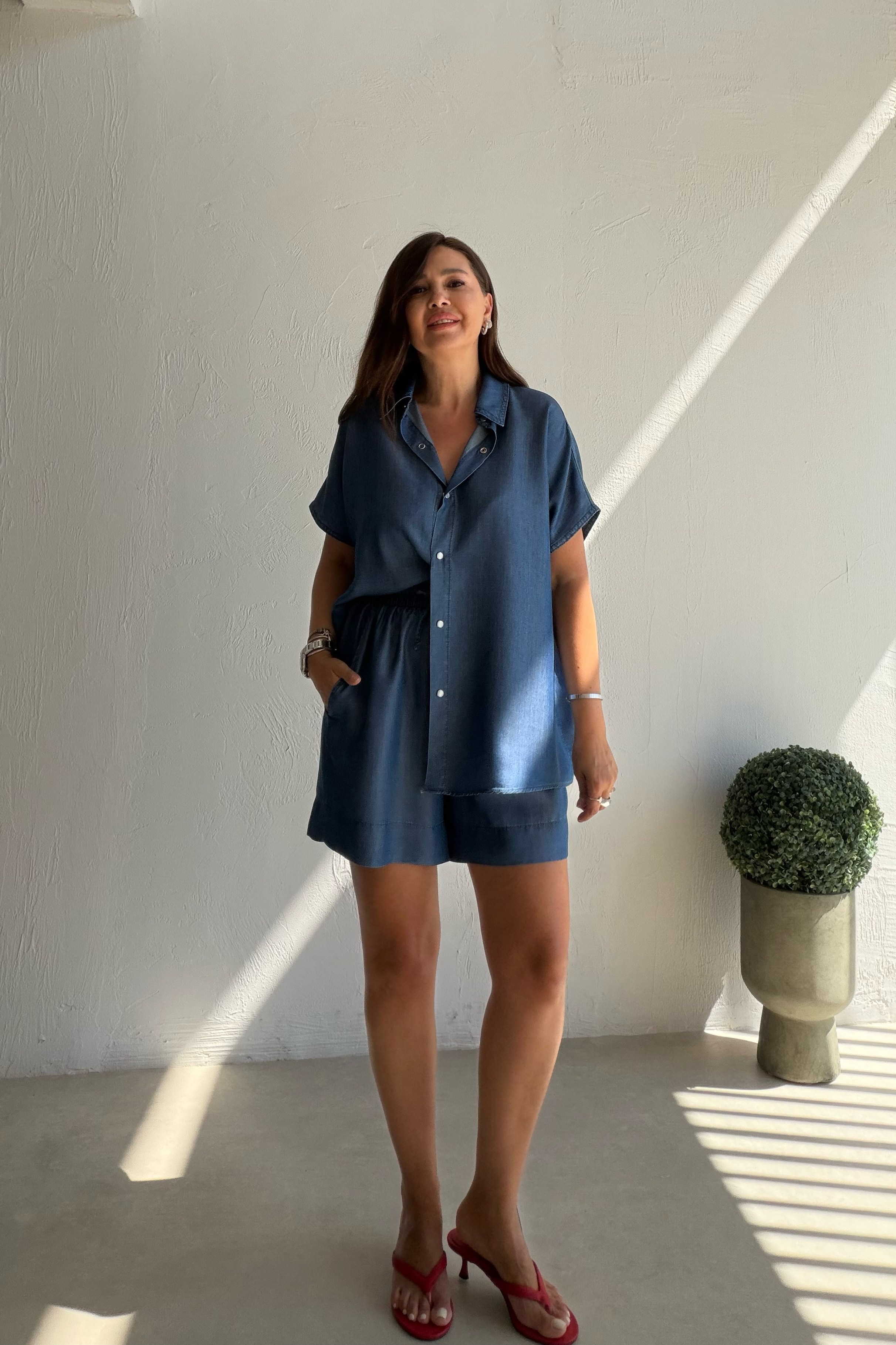 Dökümlü Denim Takım MAVİ