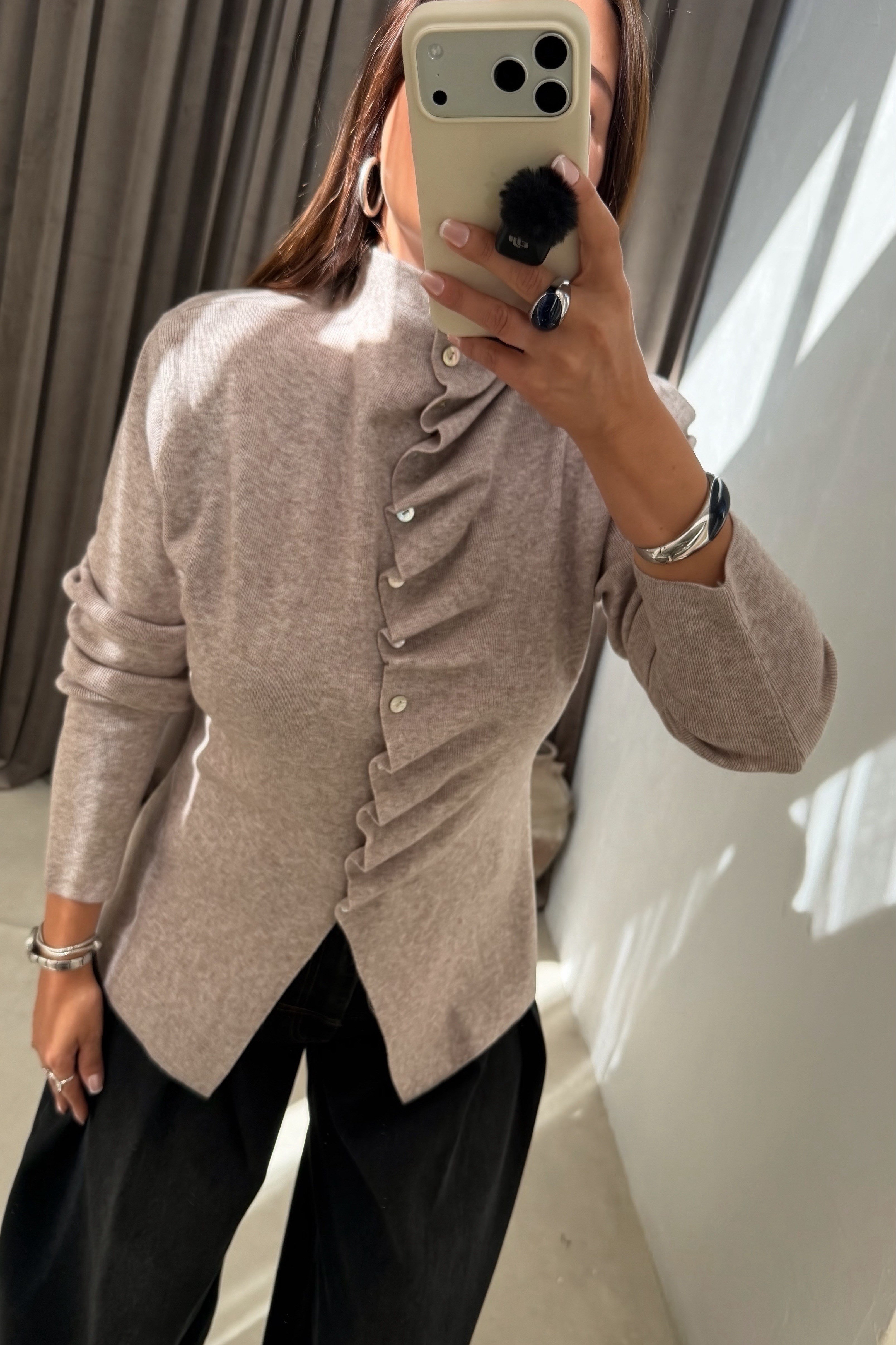 Drape Düğmeli Triko BEJ