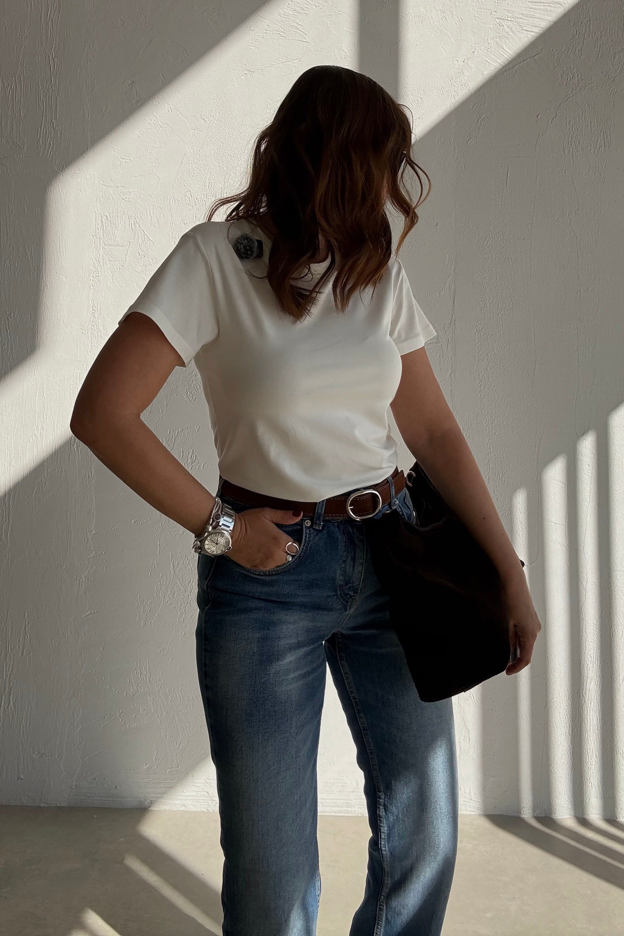 Ekru Gramajlı Basic Tişört 