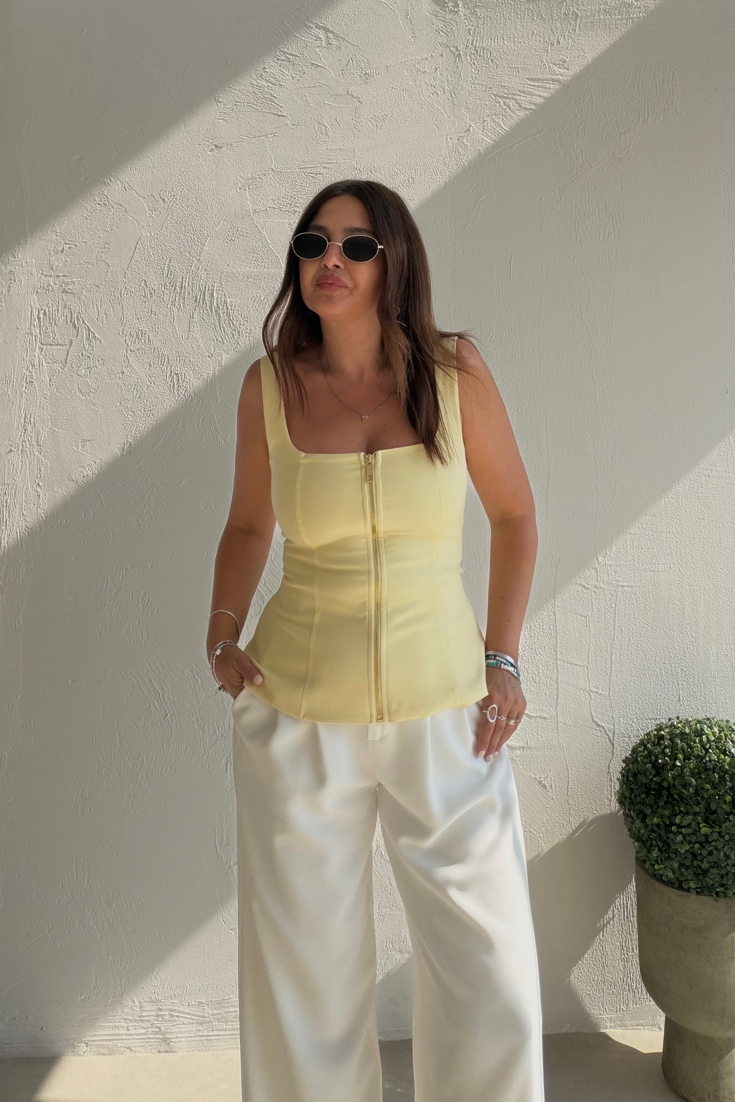 Fermuarlı Crop Bluz SARI