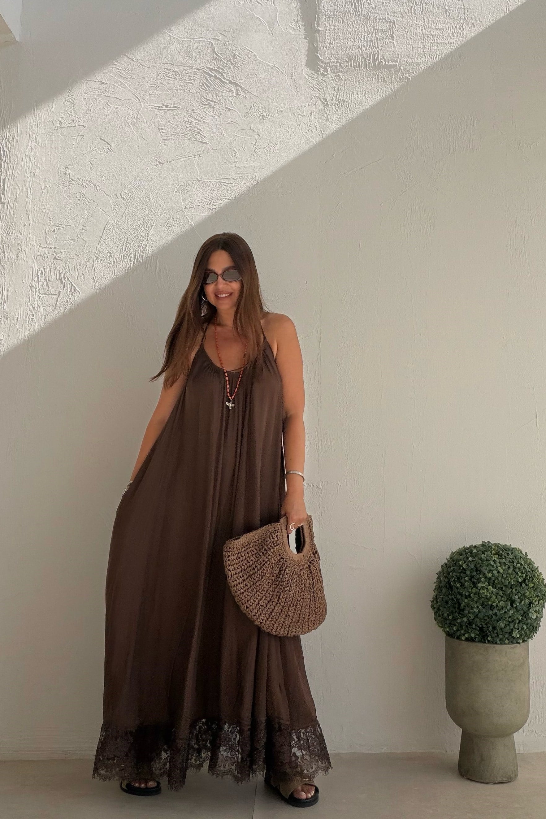Galina Sırt Dekolteli Elbise KAHVERENGİ