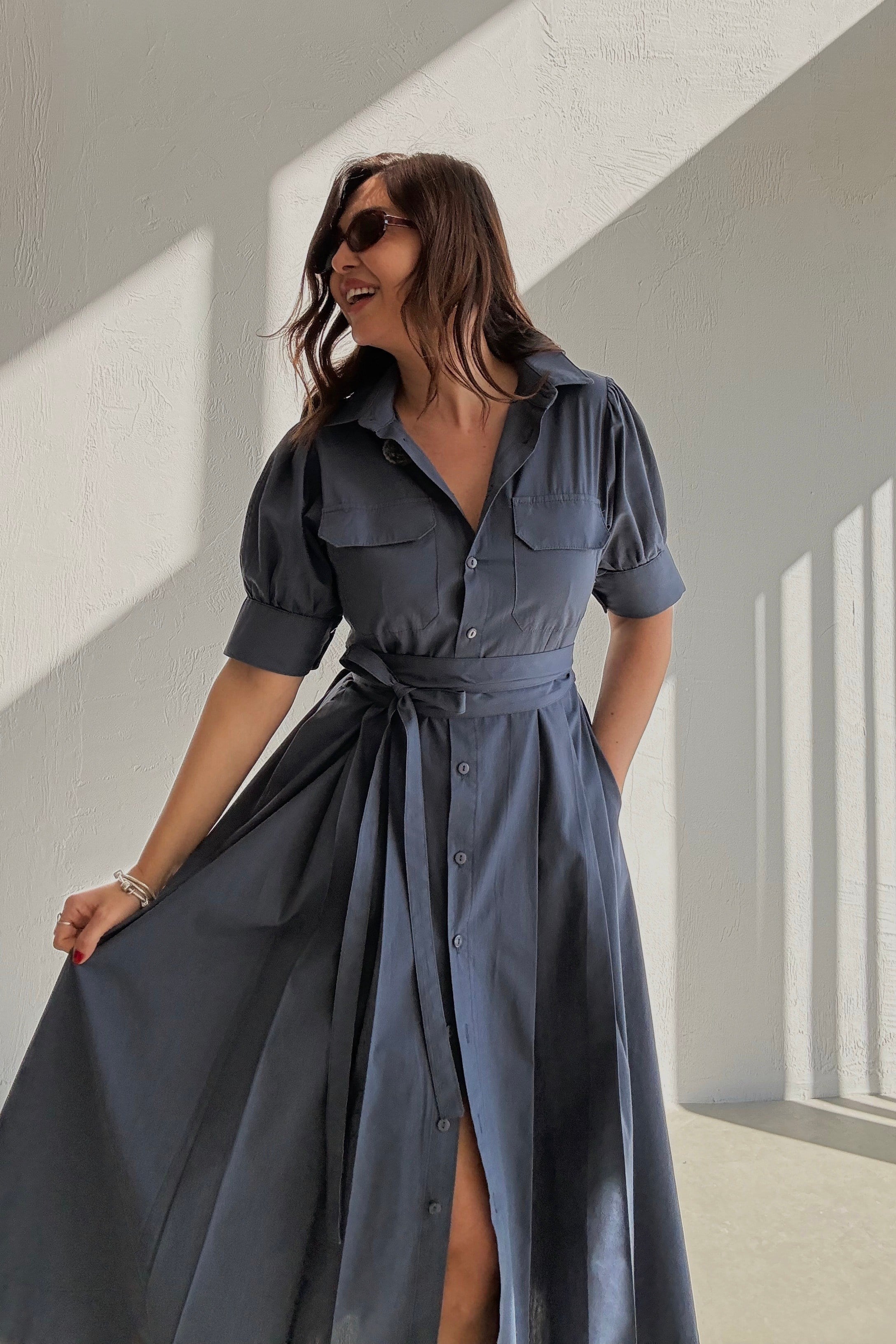 İndigo Gömlek Elbise 