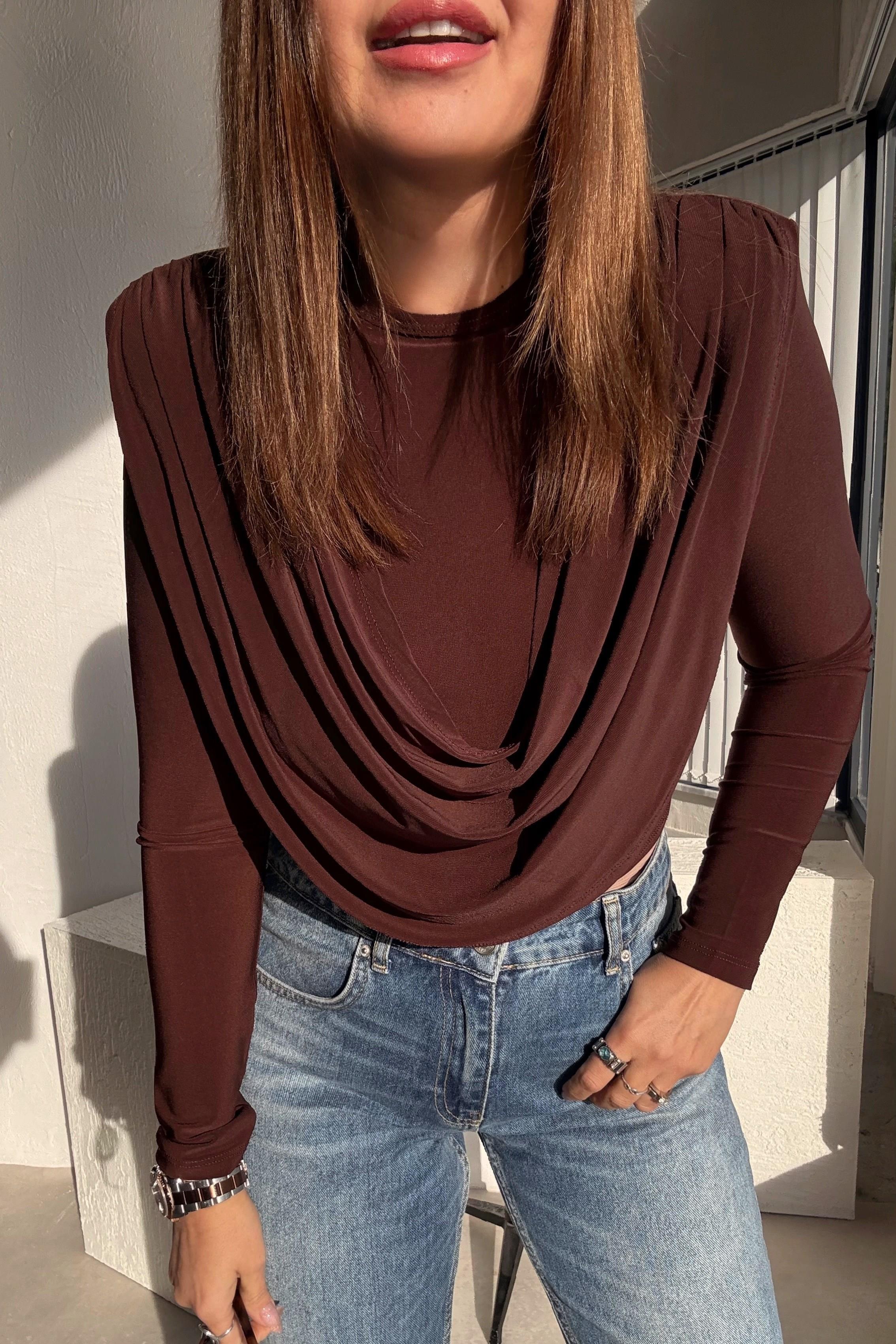 Kahve Crop Bluz 