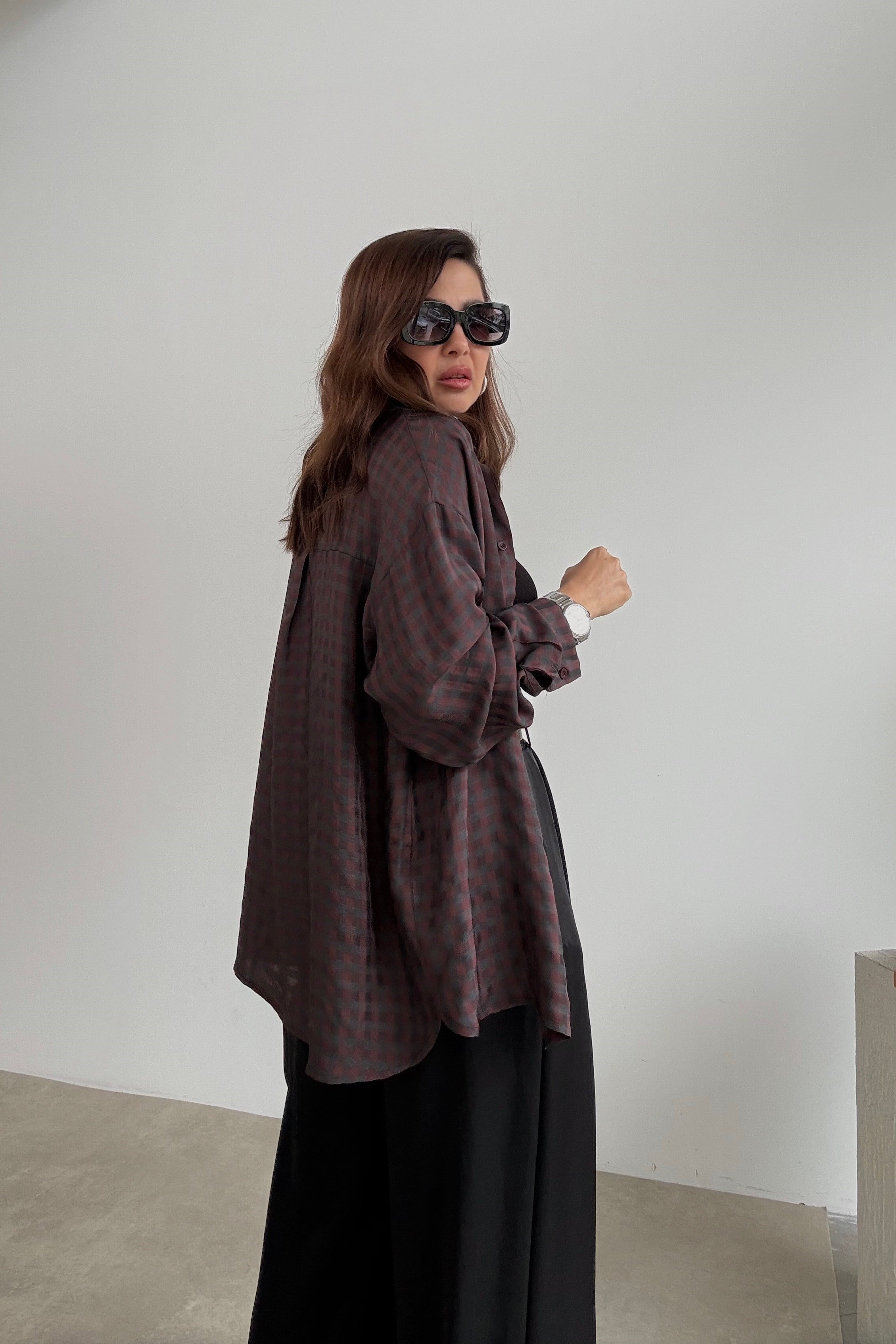 Kahve Ekoseli Tril Gömlek 