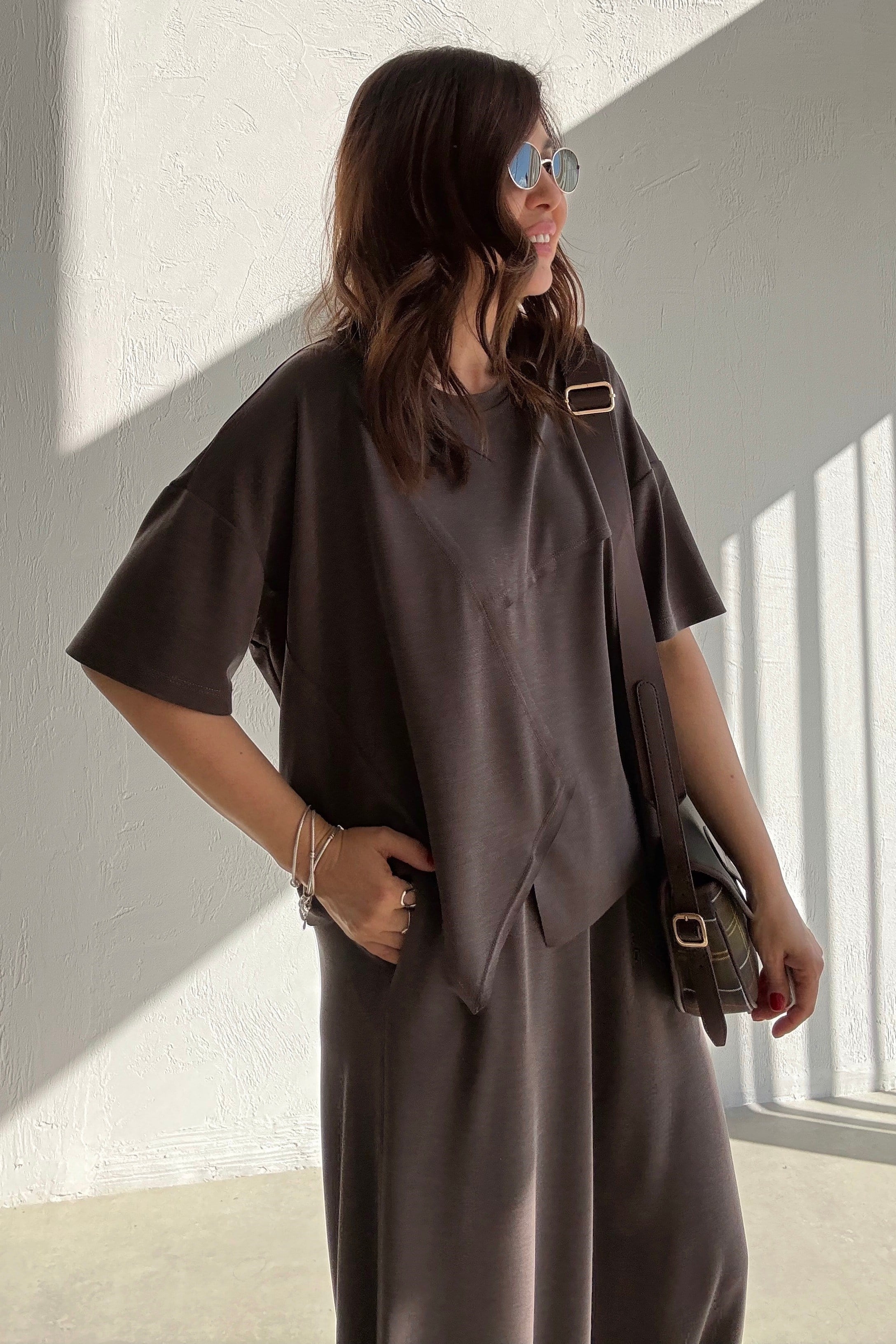 Kahverengi Lastikli Paça Modal Takım 