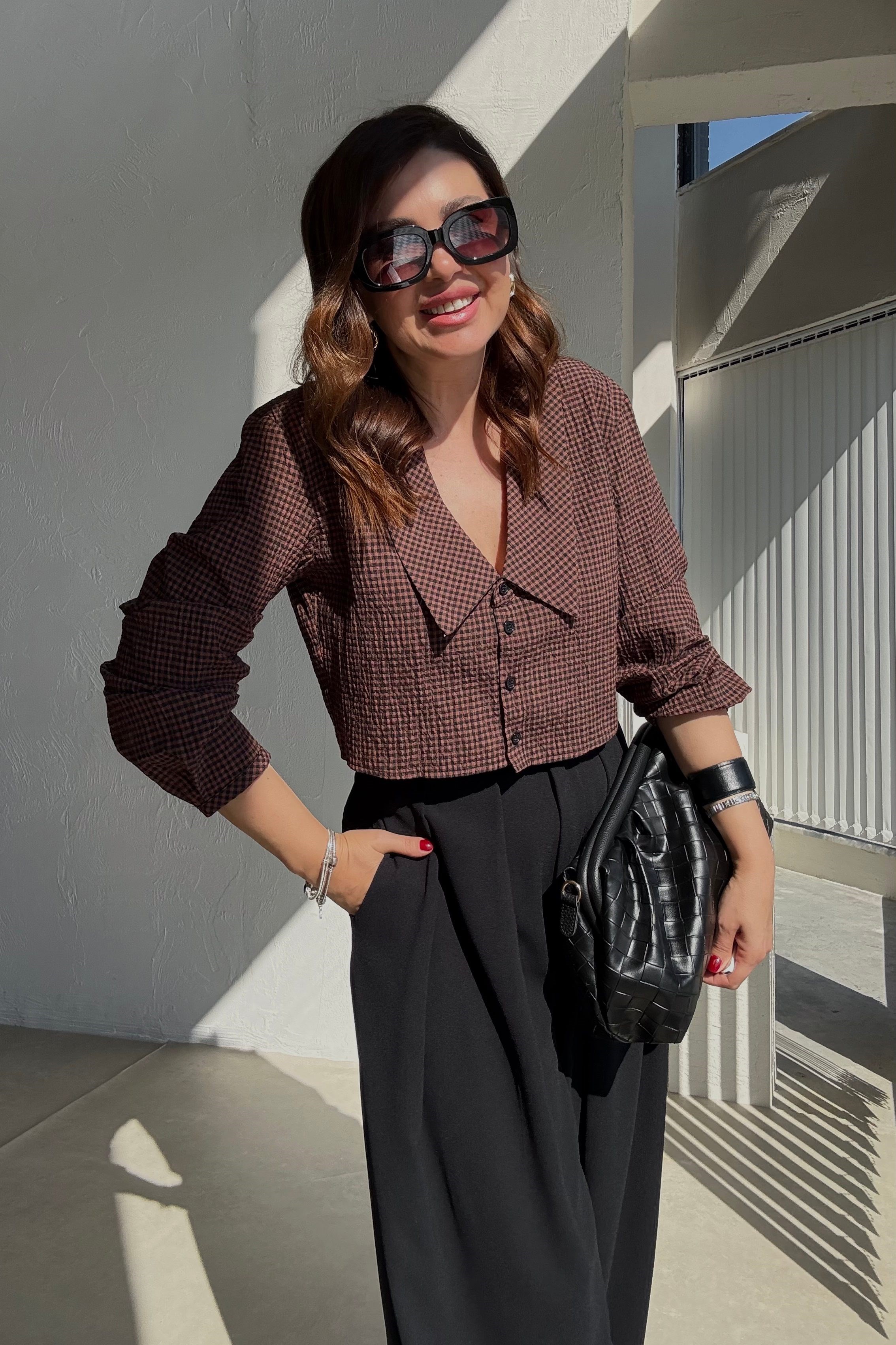 Kahverengi Pötikareli Bluz 