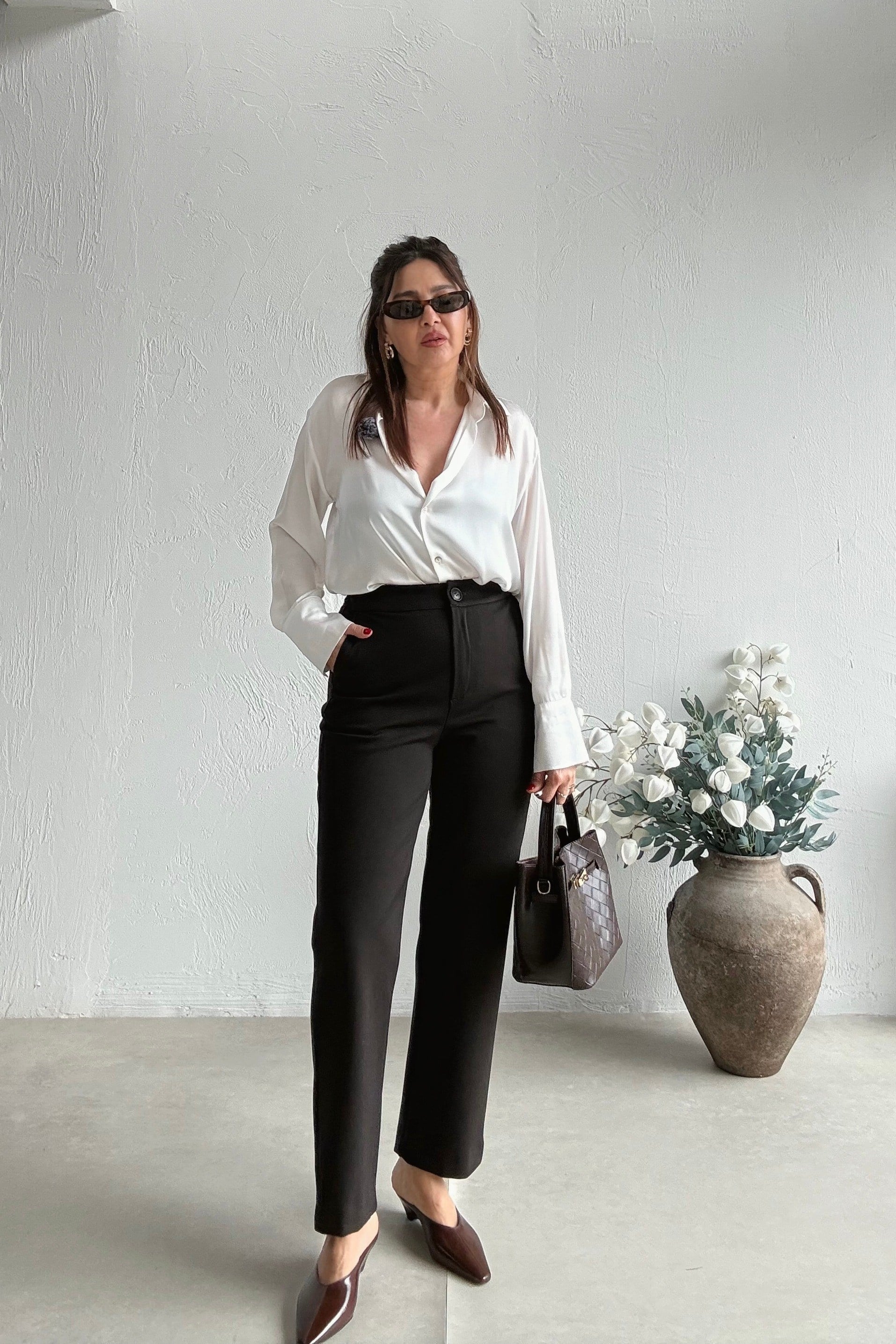 Kahverengi Yan Cepli Pantolon 